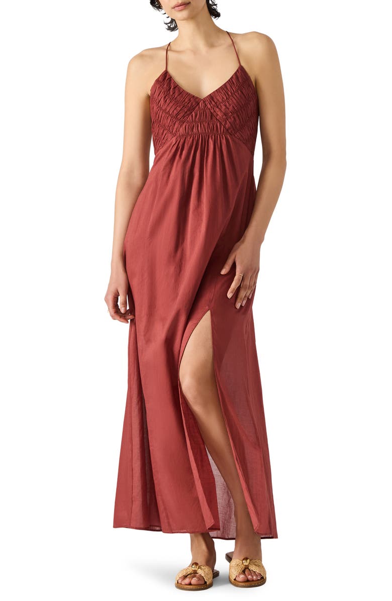 Steve Madden Brianna Side Slit Sleeveless Cotton Maxi Dress, Main, color, Dusty Brick