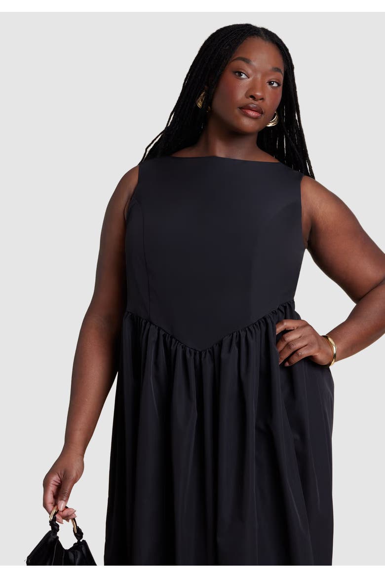 Boat Neck Flare Midi Dress, Alternate, color, BLACK ONYX