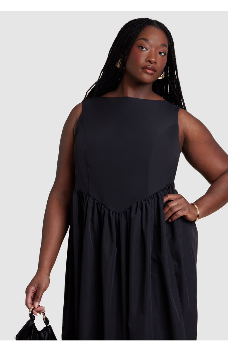 ELOQUII Boat Neck Flare Midi Dress, Alternate, color, Black Onyx