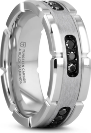 Larson Jewelers Valor Grooved Tungsten Wedding Band With Inlay and Diamonds
