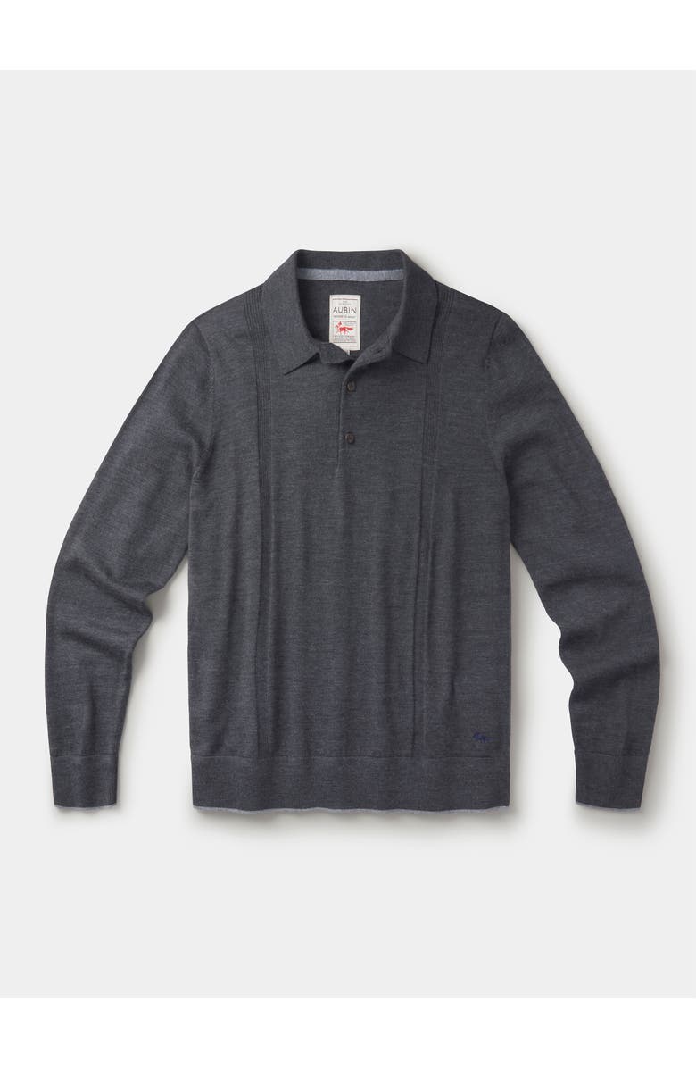 Aubin Elm Merino Textured Long Sleeve Polo, Alternate, color, Dark Charcoal