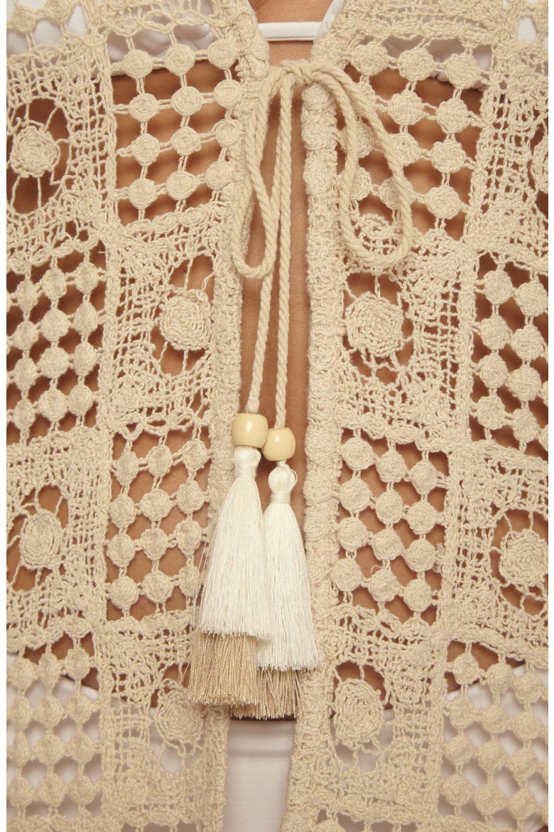 Tulum Long Sleeve Open Stitch Cotton Cover-Up Tunic, Alternate, color, NATURAL