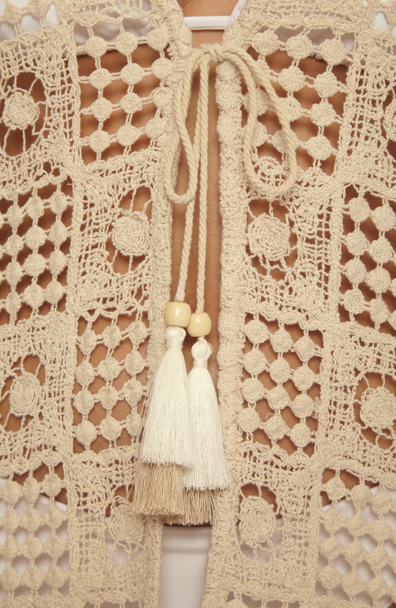 Lucky Brand Tulum Long Sleeve Open Stitch Cotton Cover-Up Tunic, Alternate, color, Natural