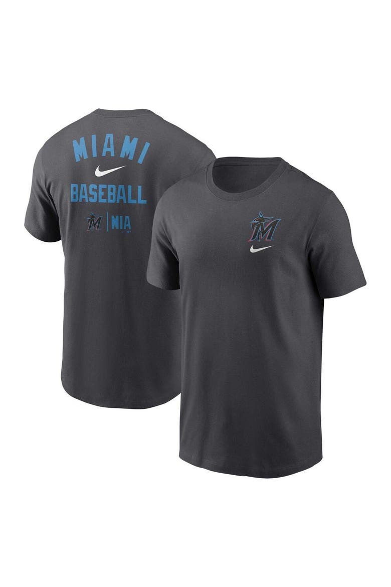 Men's Nike Charcoal Miami Marlins Logo Sketch Bar T-Shirt, Main, color, Charcoal