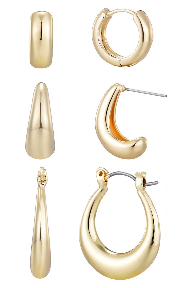 Set of 3 Hoop Earrings, Main, color, GOLD