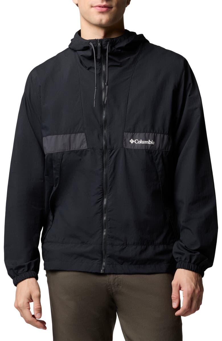 Columbia Spire Valley Water Repellent Windbreaker, Main, color, Black/ Shark