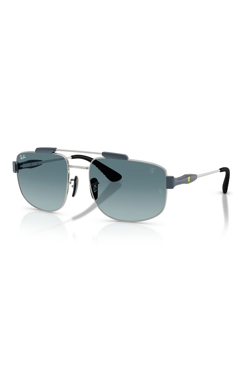 58mm Ferrari Gradient Square Sunglasses, Alternate, color, SILVER / BLUE GRADIENT GREY