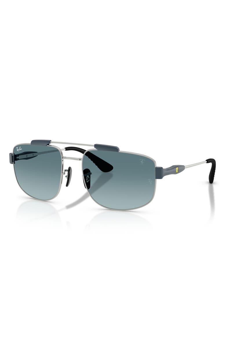 Ray-Ban 58mm Ferrari Gradient Square Sunglasses, Alternate, color, Silver / Blue Gradient Grey