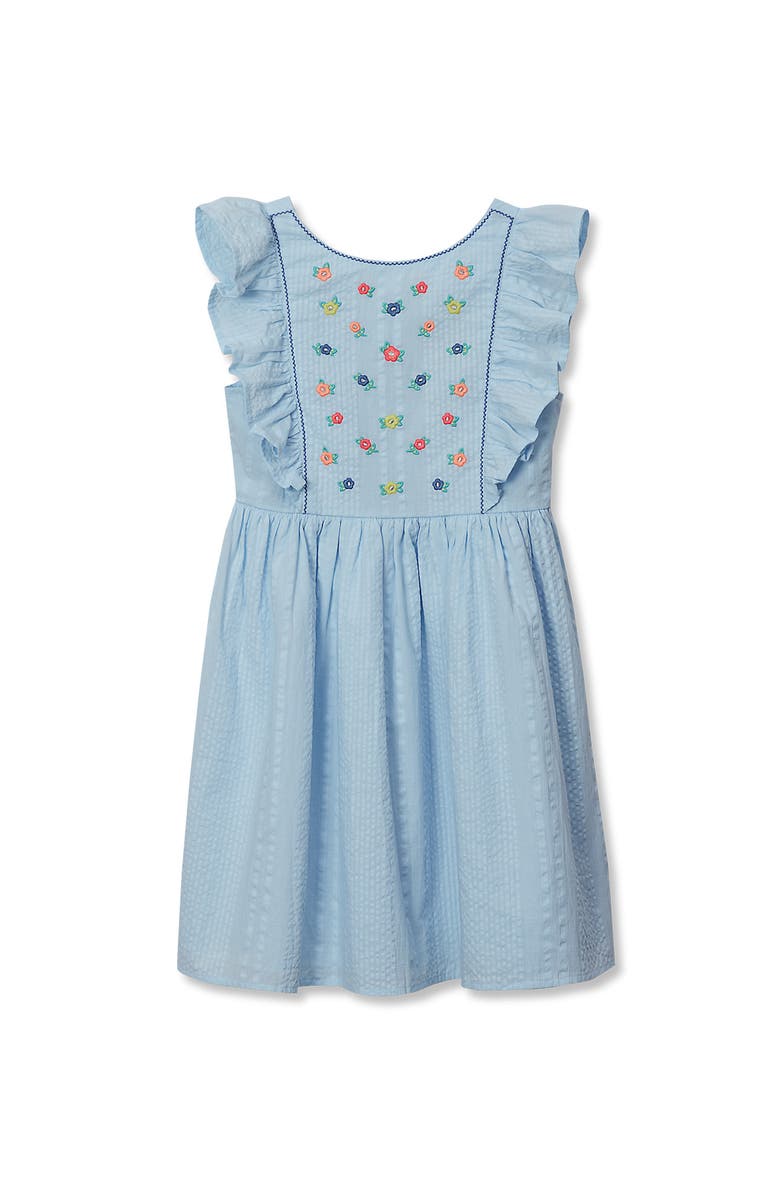 Lands' End Girls Short Sleeve Seersucker Dress, Main, color, Nantucket Blue