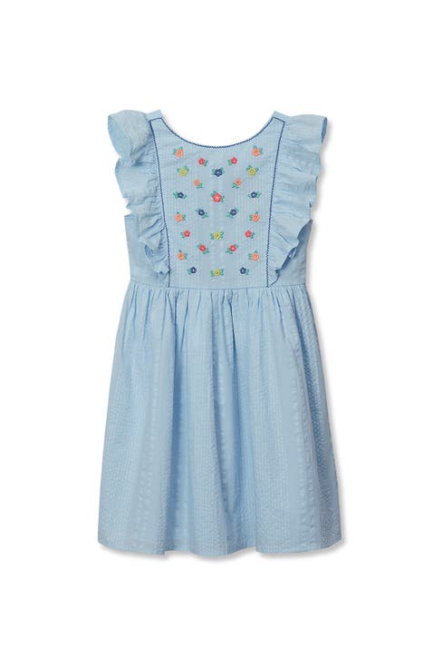 Girls Short Sleeve Seersucker Dress