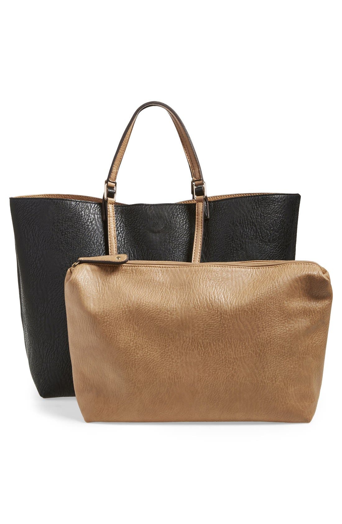 Street Level Reversible Faux Leather Tote, Alternate, color, 