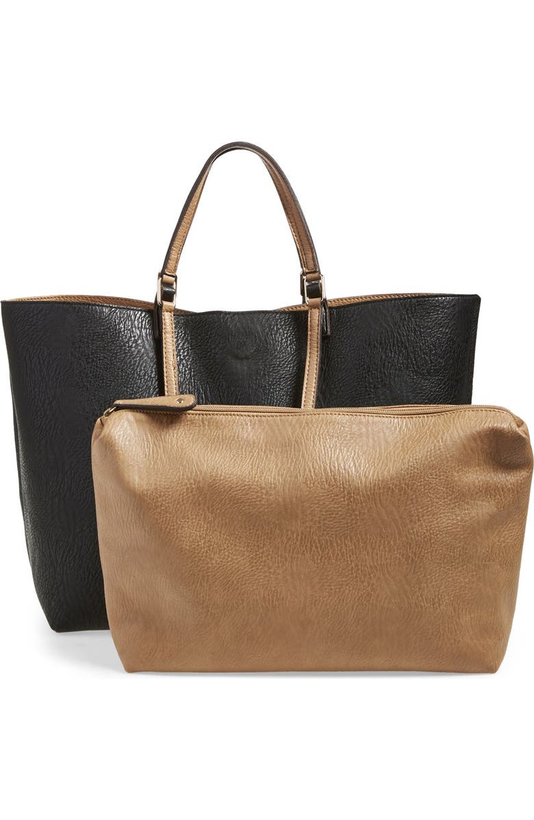 Street Level Reversible Faux Leather Tote, Alternate, color,