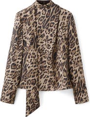 MANGO Animal Print Scarf Neck Top