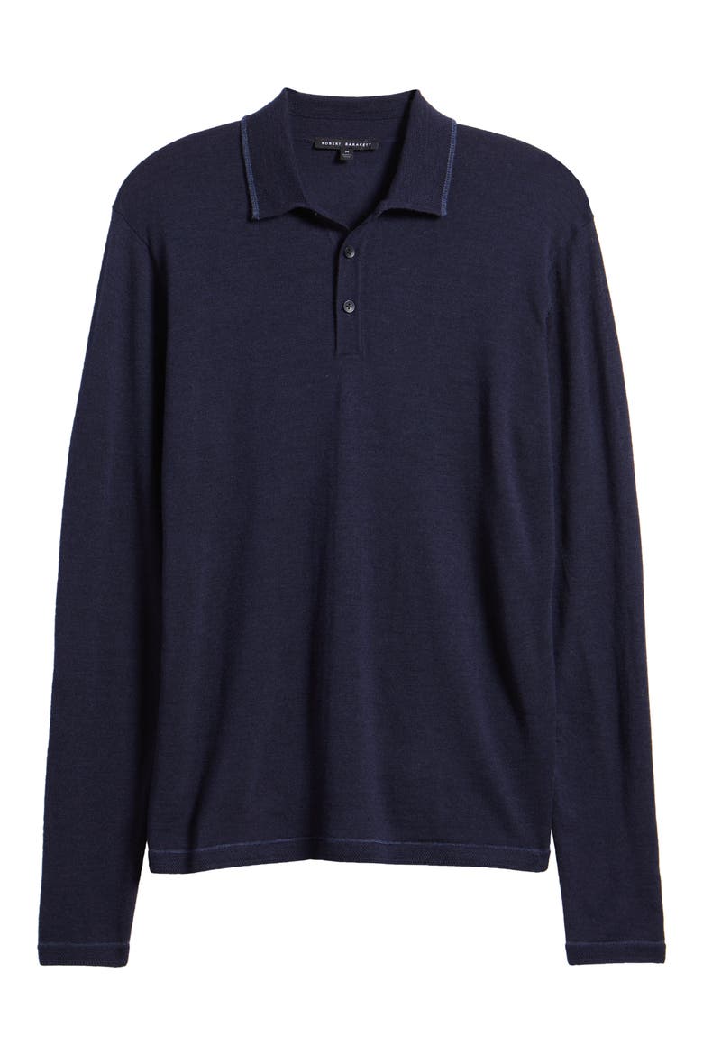 Roman Long Sleeve Merino Wool Sweater Polo, Alternate, color, NAVY