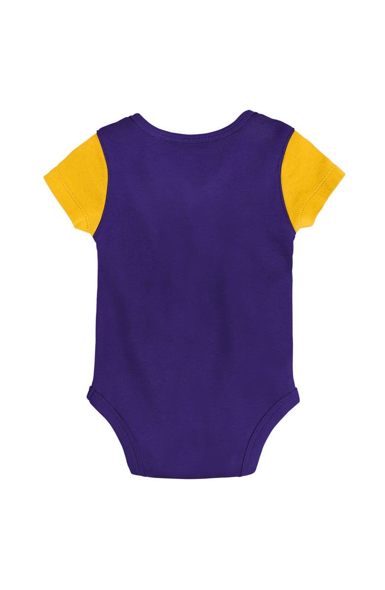 Outerstuff Newborn & Infant Purple/Gold Minnesota Vikings Little Champ Three-Piece Bodysuit Bib & Booties Set, Alternate, color,