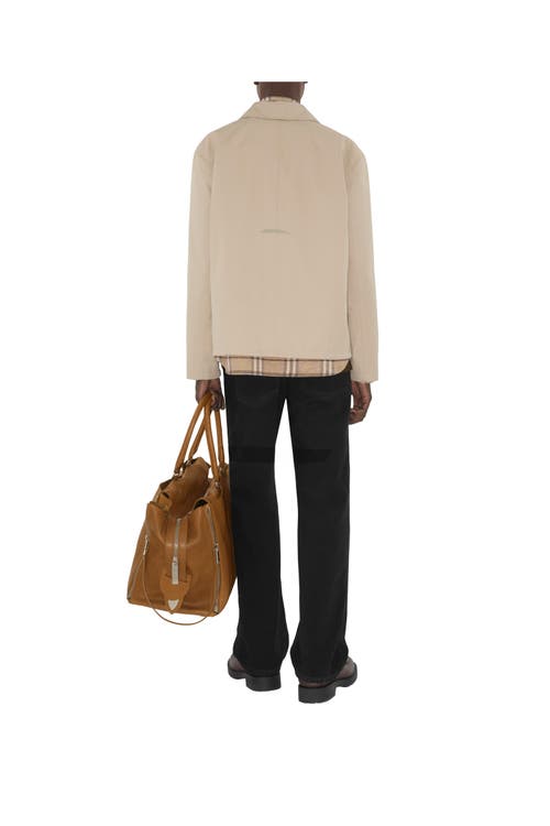 Burberry Gabardine Jacket With Collared Neck And Side Pockets In Fossil