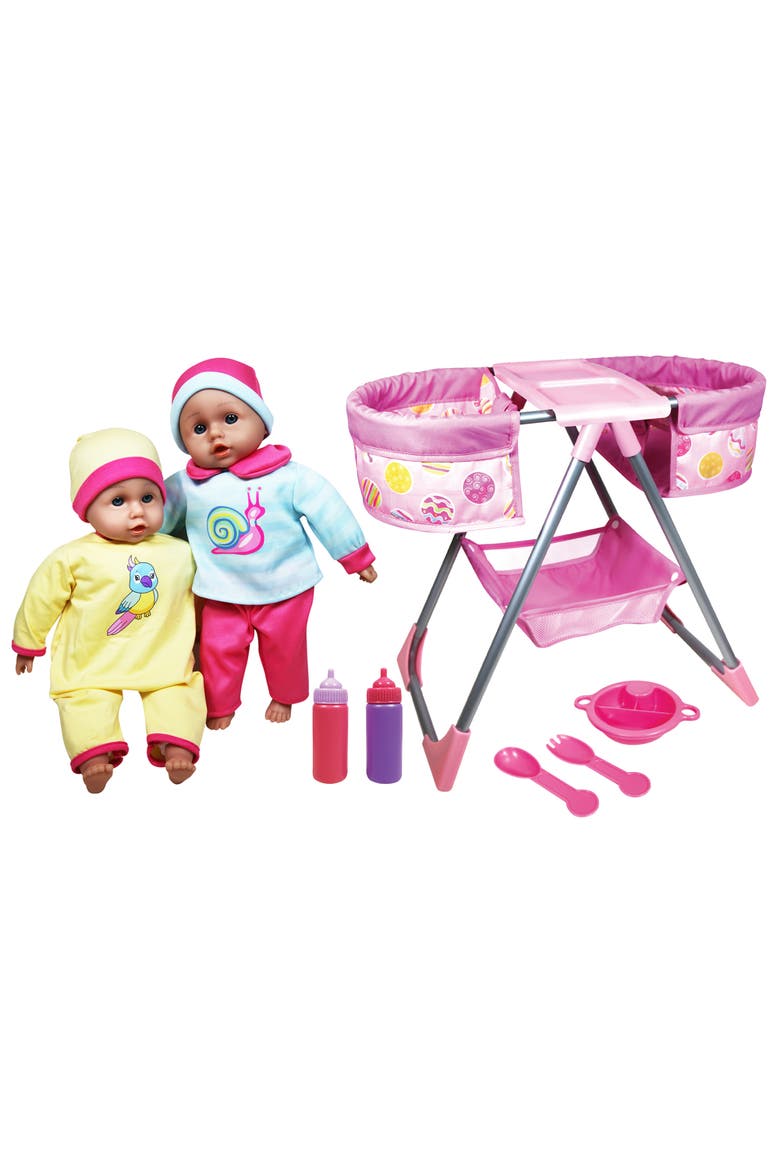 Twin Highchair & Baby Dolls Set in Pink & Yellow, Main, color, Multicolored