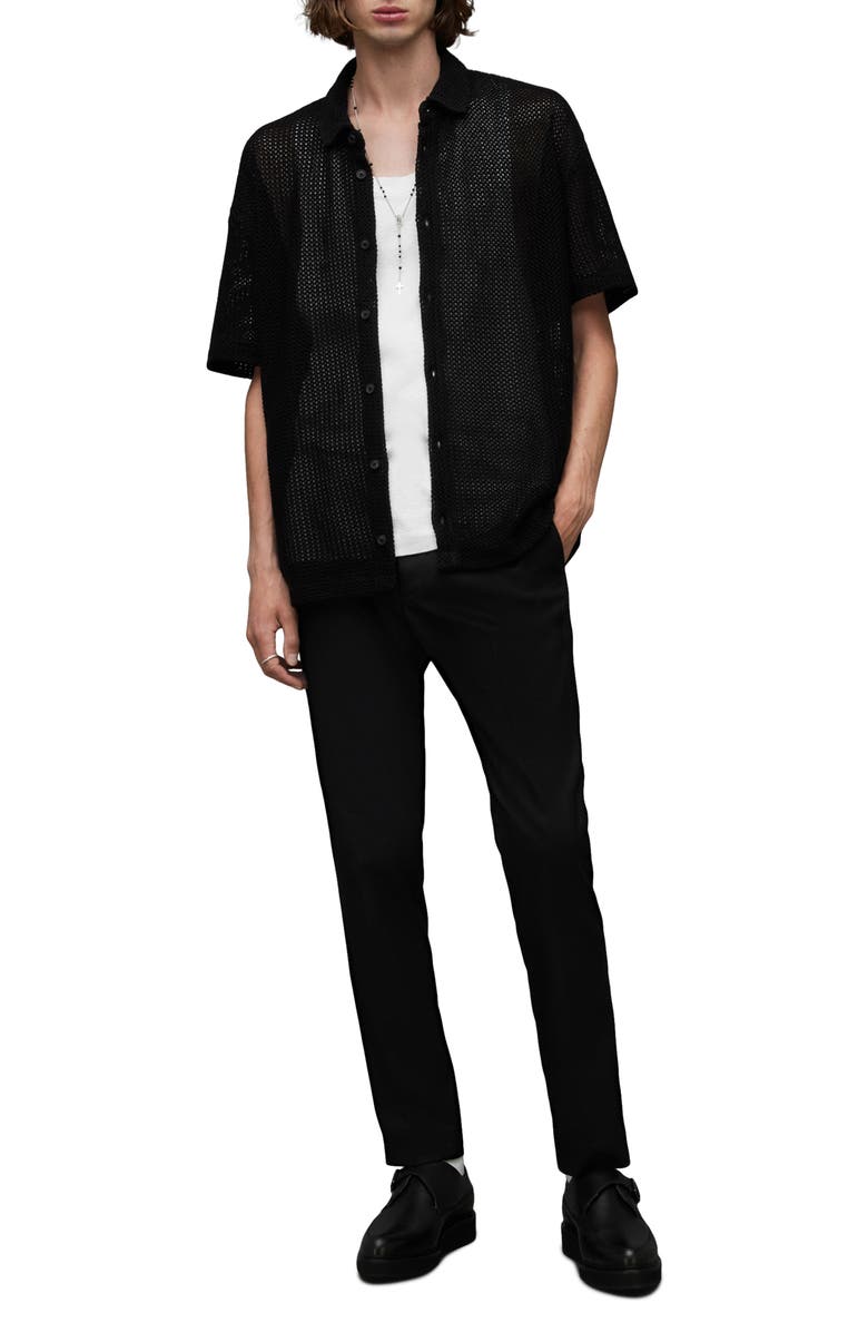 AllSaints Munro Open Stitch Short Sleeve Cotton Button-Up Shirt, Alternate, color, 