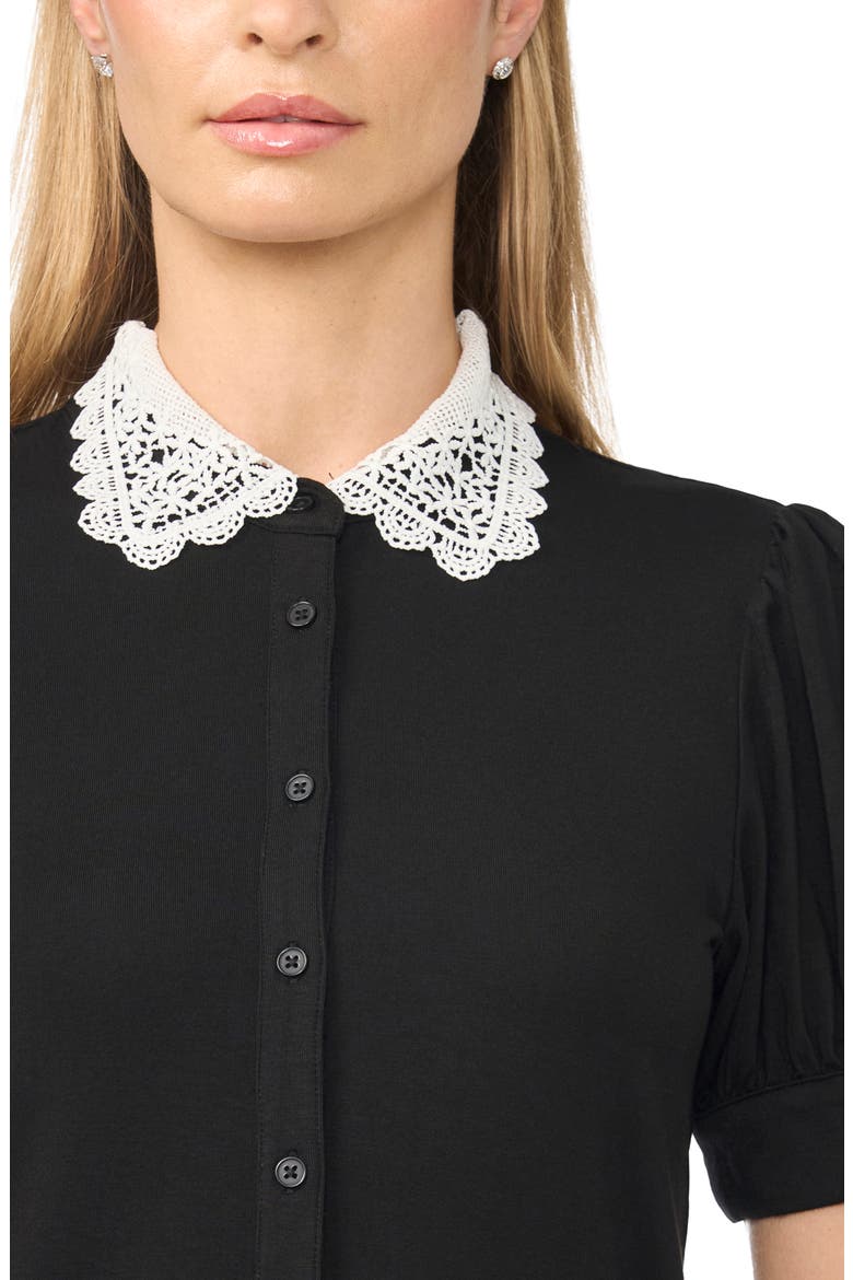 Scalloped Lace Collar Short Sleeve Shirt, Alternate, color, BLACK/ WHITE