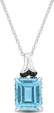 DELMAR Sky Blue Topaz & Black Sapphire Pendant Necklace