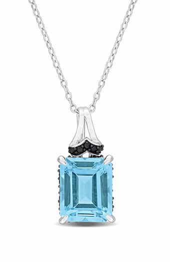 Sky Blue Topaz & Black Sapphire Pendant Necklace