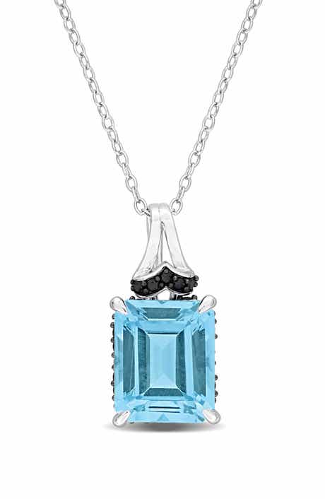 DELMAR Sky Blue Topaz & Black Sapphire Pendant Necklace