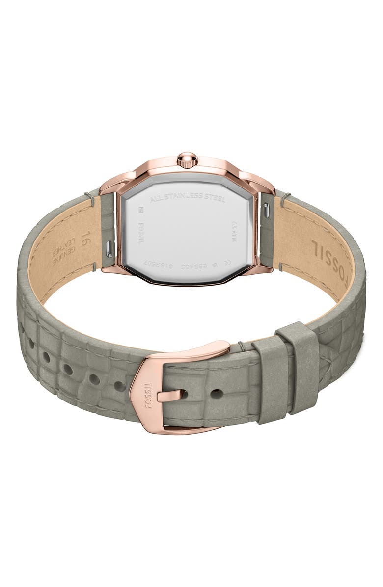 Fossil Harlow Croc Embossed Leather Strap Watch, 27mm, Alternate, color, Grey/ Rose Gold