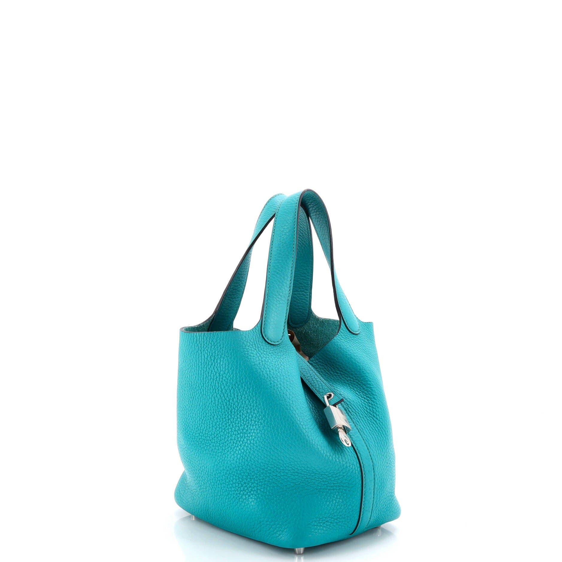 Pre-Owned Hermes Picotin Lock Bag Clemence PM, Alternate, color, Bleu Paon