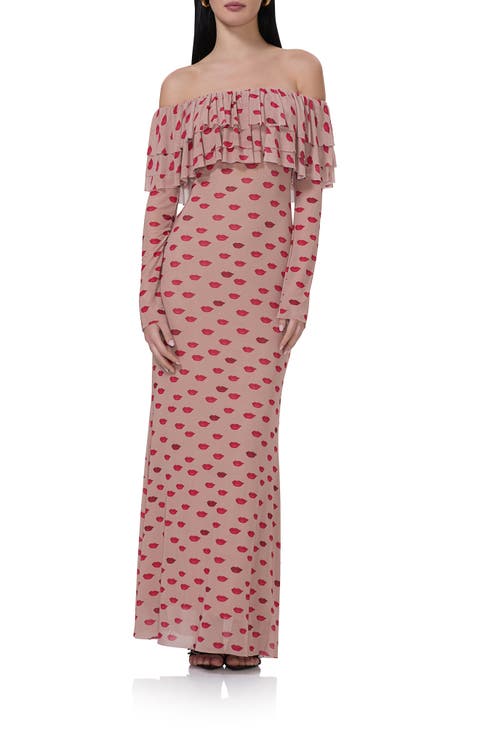 Dahlia Ruffle Off the Shoulder Long Sleeve Maxi Dress
