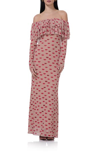 AFRM AFRM DAHLIA RUFFLE OFF THE SHOULDER LONG SLEEVE MAXI DRESS