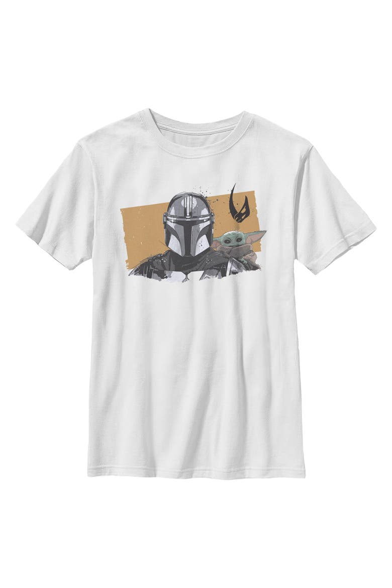 Boy's Star Wars The Mandalorian and Grogu Bounty Hunter and The Child Portrait  Graphic T-Shirt, Main, color, White