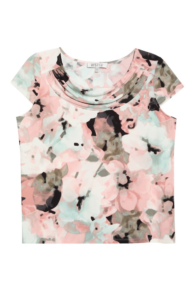 Blurred Floral Print Cowl Neck Top, Alternate, color, TEAROSE MULTI