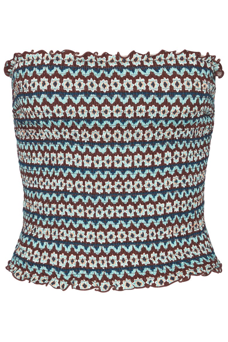 Smocked Strapless Top, Alternate, color, Blue Multi