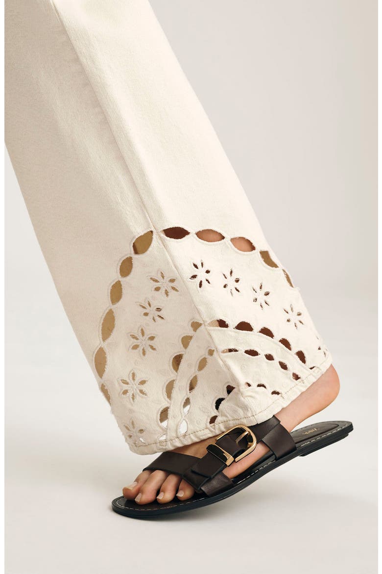 Malibu Eyelet Embroidererd Wide Leg Jeans, Alternate, color, CREAM DENIM