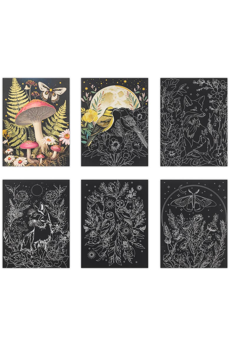 Scratch Art Paper Pad, Midnight Botanicals, Alternate, color, Multicolored