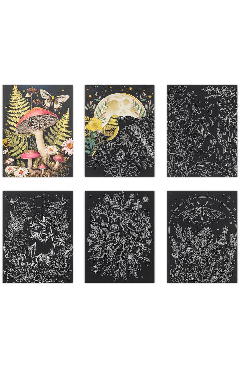 Brea Reese Scratch Art Paper Pad, Midnight Botanicals, Alternate, color, Multicolored