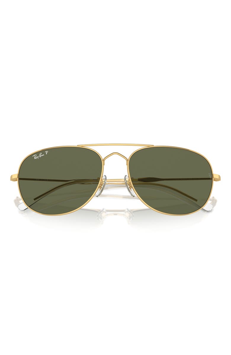 Ray-Ban Bain Bridge 60mm Polarized Pillow Aviator Sunglasses, Alternate, color, Gold Flash