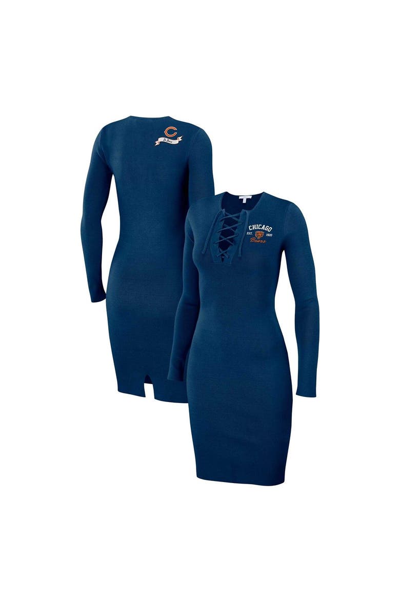 Women's WEAR by Erin Andrews Navy Chicago Bears Lace Up Long Sleeve Dress, Main, color, Navy