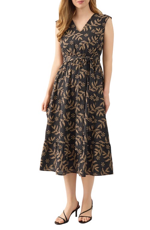 Kasper Floral Embroidered Cotton Midi Dress