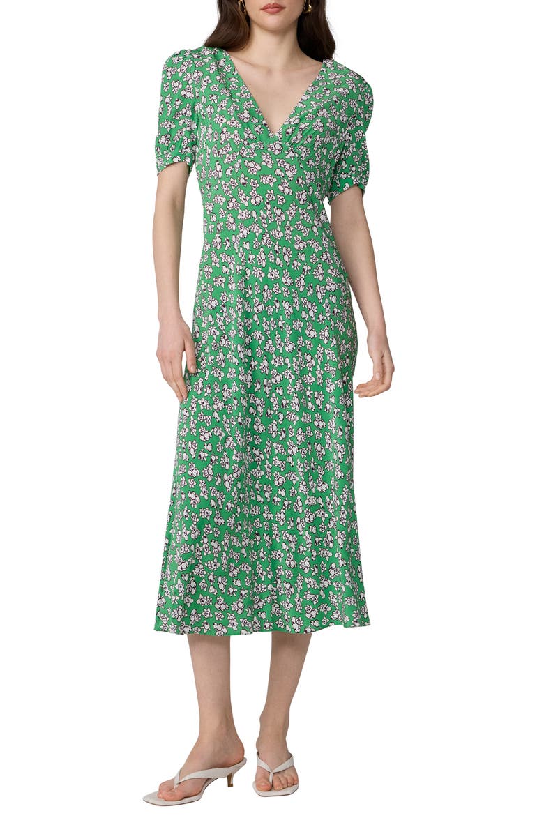 Diane von Furstenberg Molly Floral Midi Dress, Main, color, Kalamata Mini Indian Green