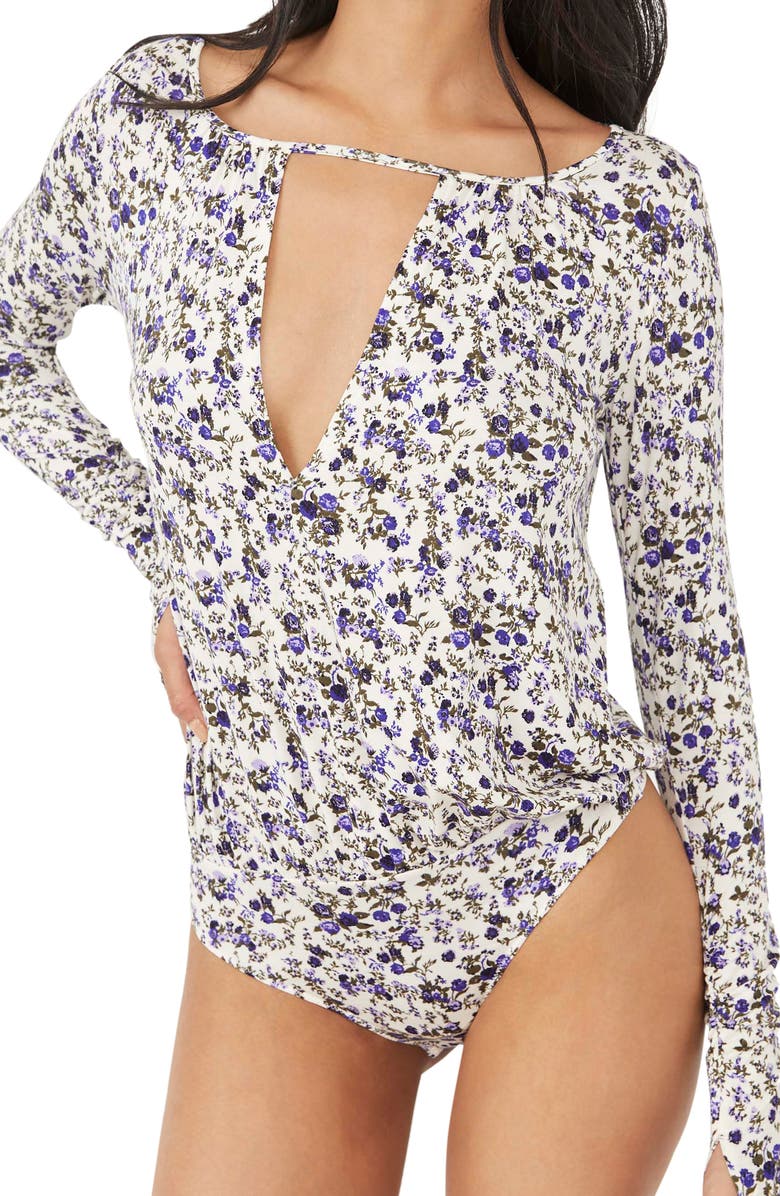 Free People Kaya Print Cutout Bodysuit, Alternate, color, 