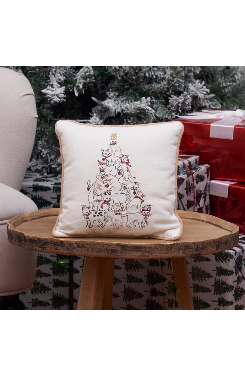 C&F Home Cat Christmas Tree Embroidered Cotton Blend Mini Accent Pillow 10" x 10", Alternate, color, Brown