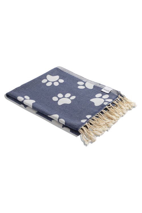 Infusezen Paw Print Organic Cotton Turkish Towel In Blue