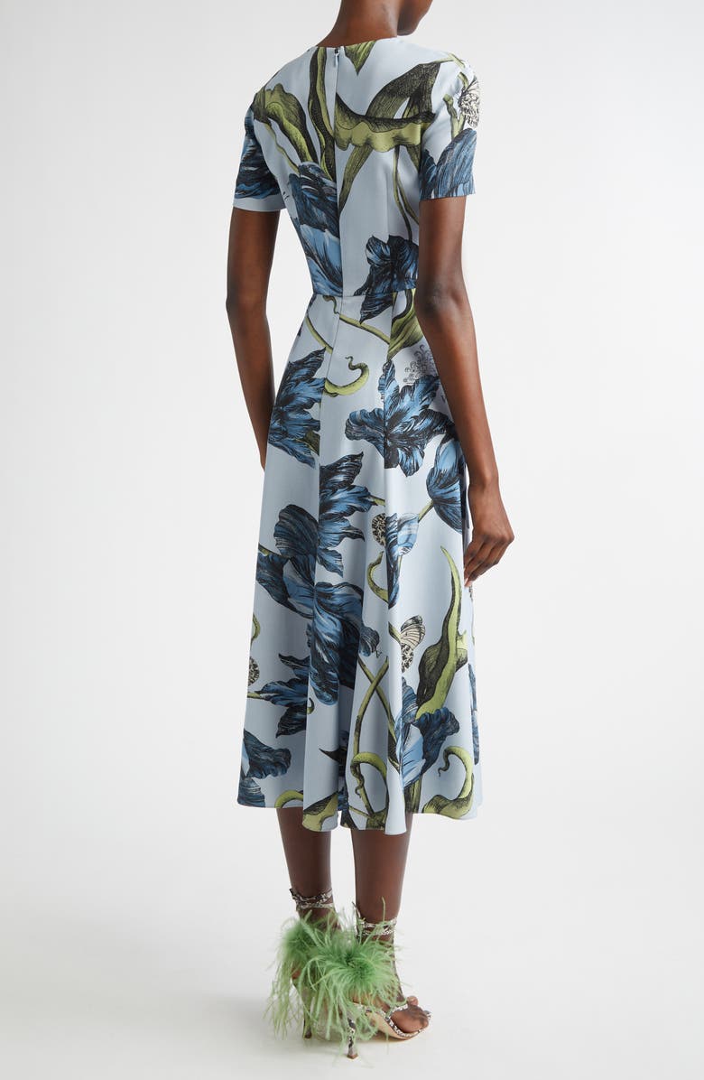 Erdem Etched Tulip Print Stretch Cady A-Line Midi Dress, Alternate, color, Etched Tulip Powder Blue
