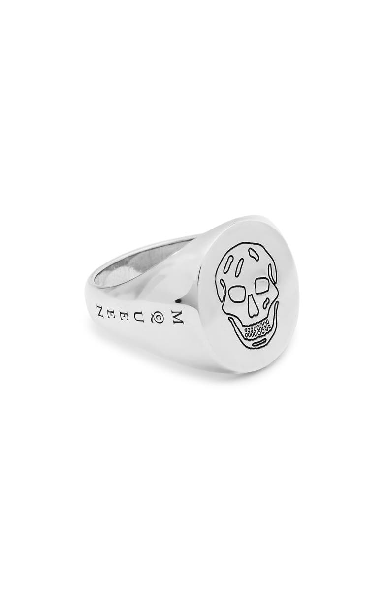 McQueen Men's Skull Signet Ring, Alternate, color, Silver