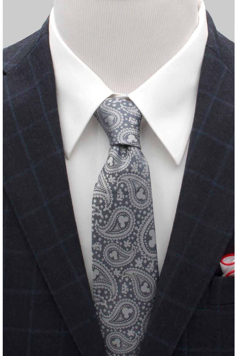 Mickey Mouse Paisley Silk Tie, Alternate, color, BLUE/ GREY
