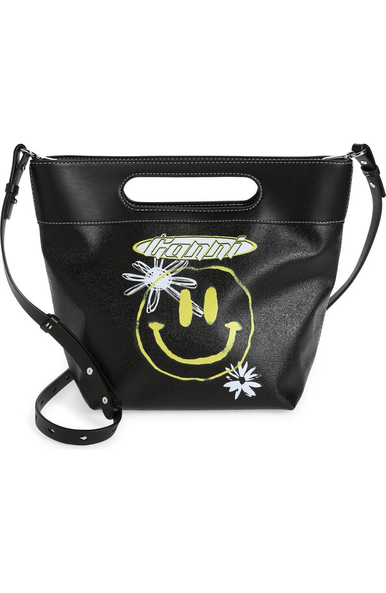 Ganni Small Smiley Canvas Tote Bag, Main, color,