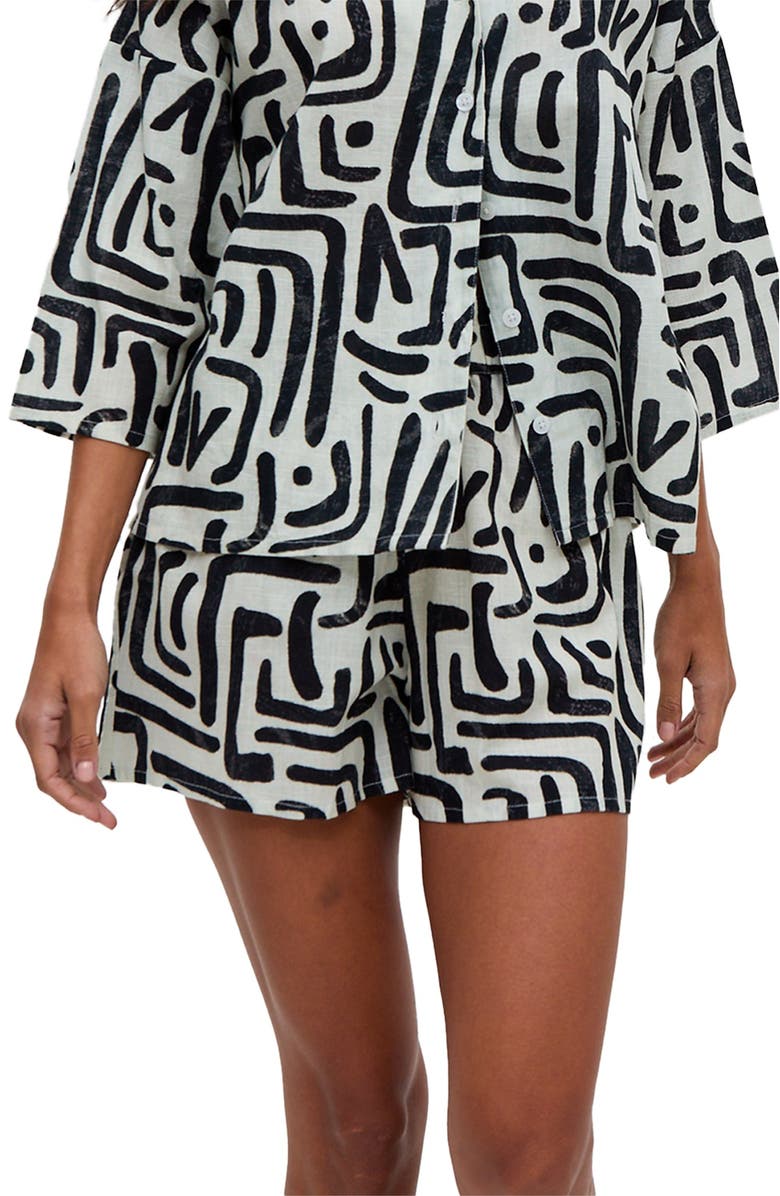 Raffya Nicola Paperbag Waist Warhol Print Short, Main, color, Black