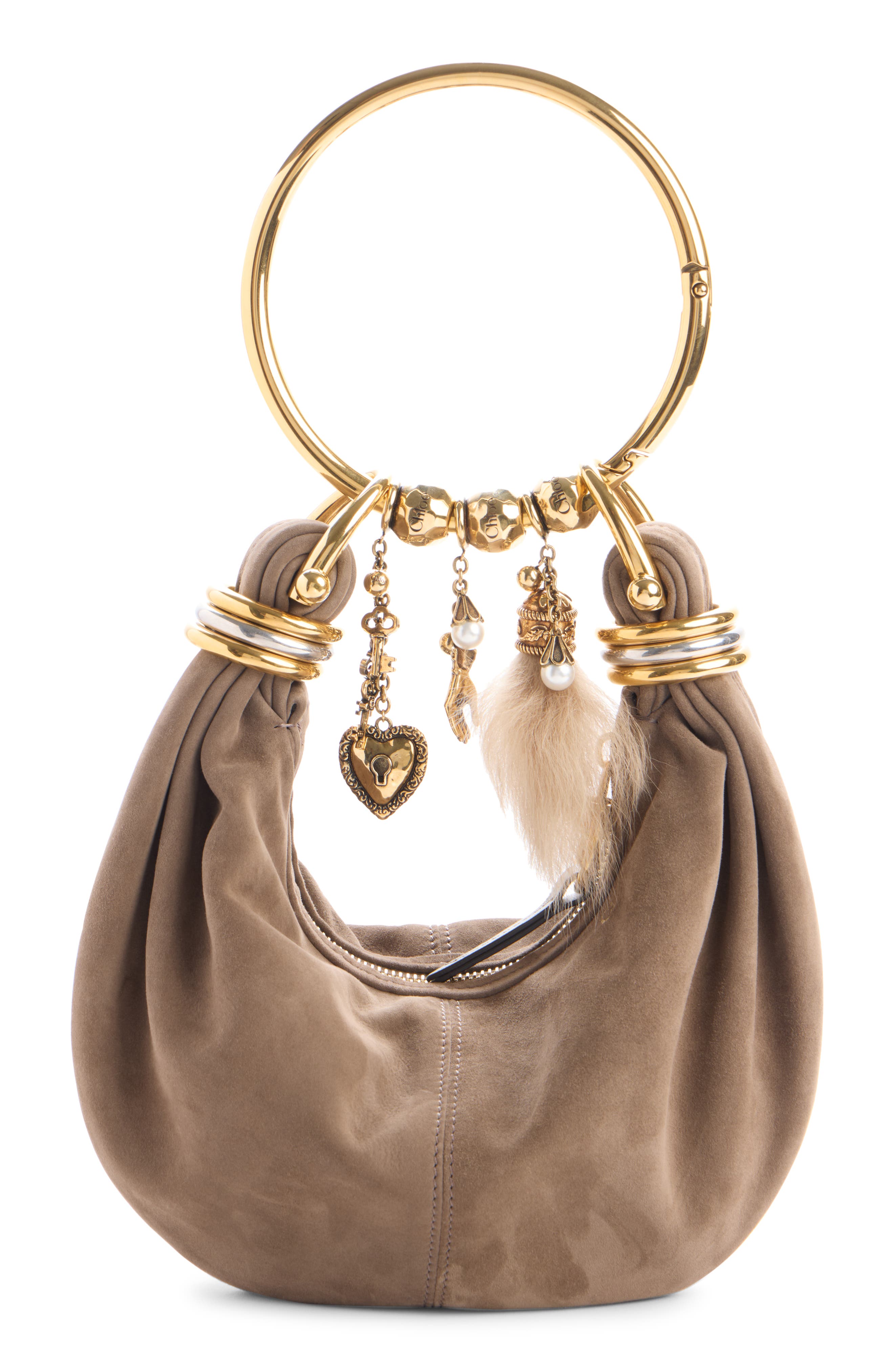 Chloé Mini Bracelet Suede Hobo Bag, Main, color, Flannel Grey