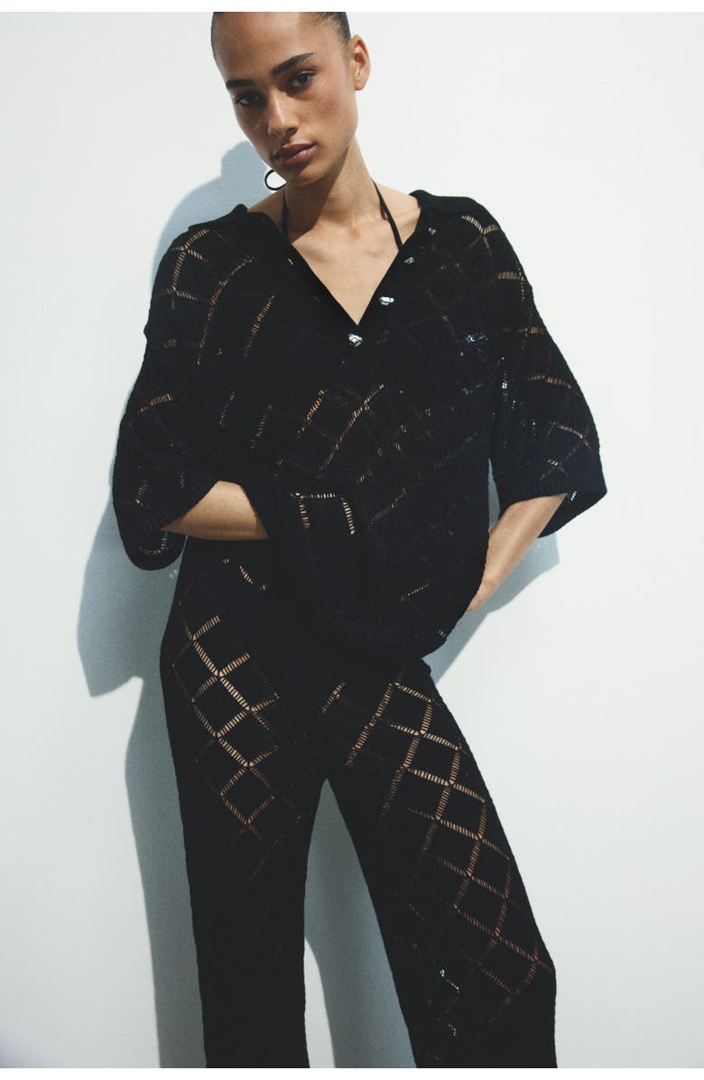 H&M Crochet-look Trousers, Alternate, color, Black